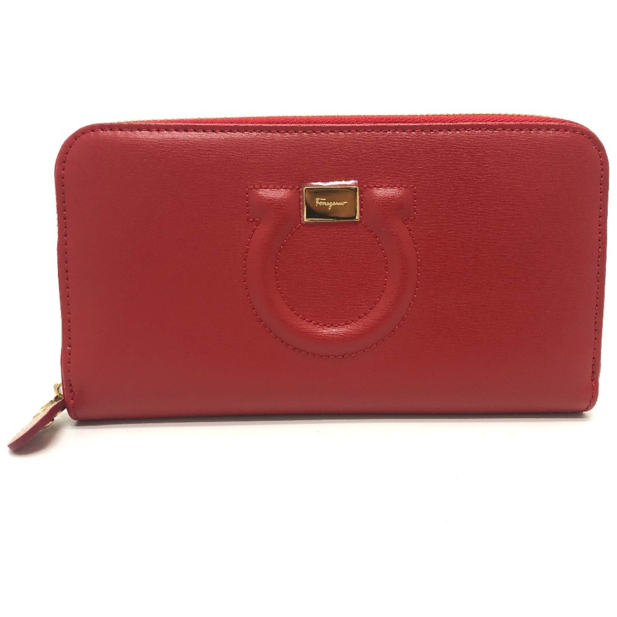 Salvatore Ferragamo Gancini Round Zip Wallet, Leather, Women's, Red
